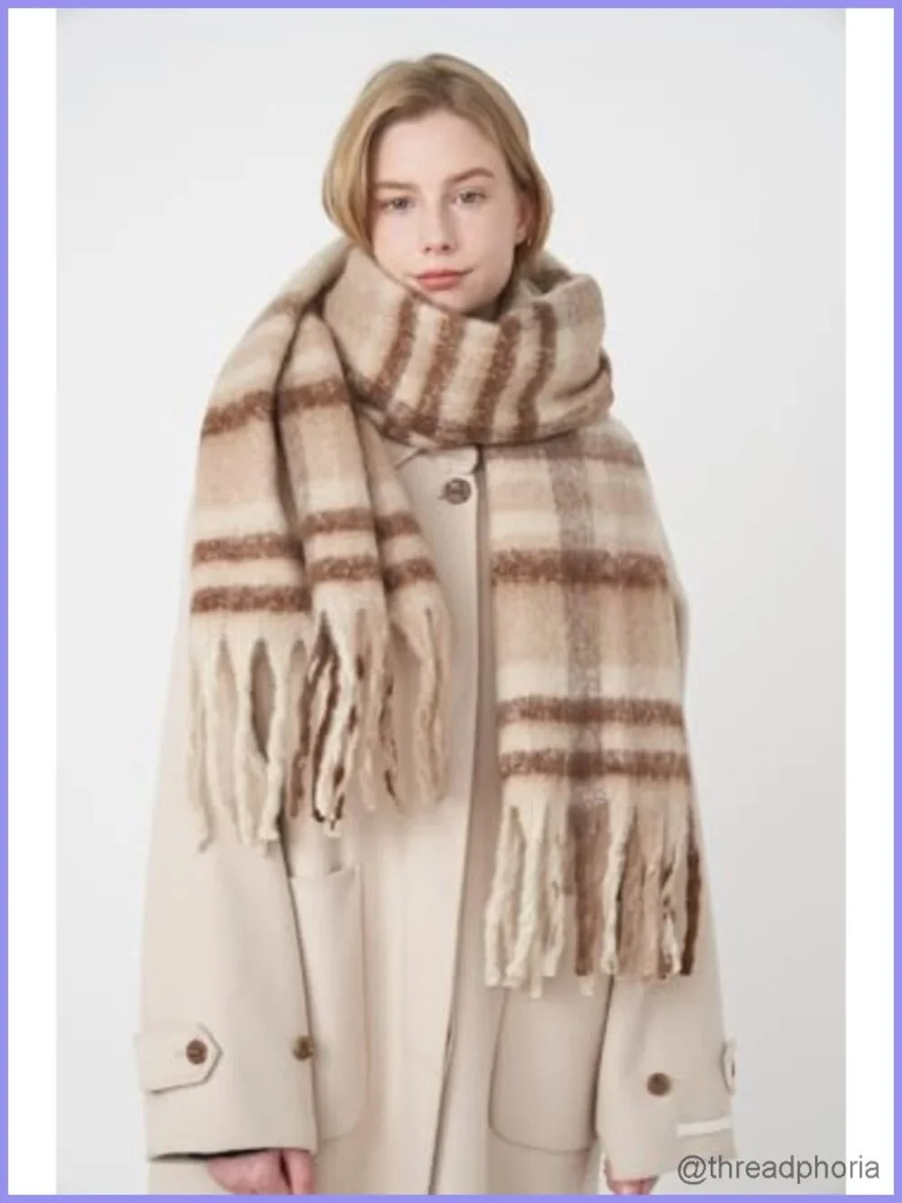 Women's Cashmere Feel Plaid Fringe Scarf Shawl Wrap Pashmina